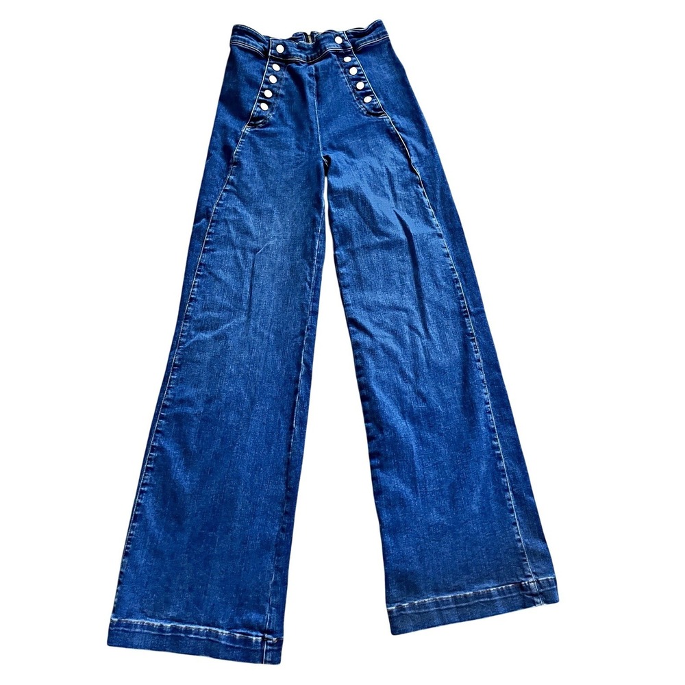FRAME Women's Sailor Snap High Rise Wide Leg Jeans Medium Wash Size 27